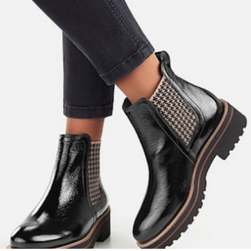 Paul Green Black Balboa Crinkle Patent Leather Chelsea Booties Size US 6.5 - Picture 2 of 7
